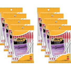 Cristal Xtra Smooth Ball Pen 10-Count Medium Point 1.0mm Red, 8-PACK (MSP101RD) New