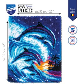 Vervaco Dolphins Knotted Stitch Rug Kit Tropical Decor Ecru Approx. 55 x 70 cm