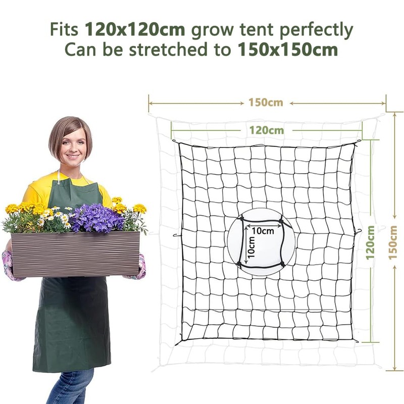 TOMVAES Grow Net, Trellis Netting, Elastic, Black, Square, Plant Support,