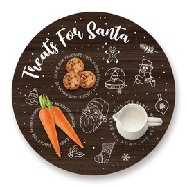 Treats for Santa Cookie Plate, Round Christmas Tray for Snacks, Milk, and Carrots, Cute Santa Treat Platter for Xmas Eve, Christmas Decoration, Round Wooden Christmas Tray-SDTP05