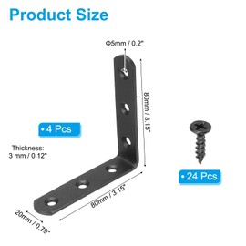 PATIKIL 10 Pcs Metal L-Shape Brackets, 80mm x 80mm (3.1"x3.1") 90 Degree l Bracket Corner Braces Cold Rolled Steel Right Angle Mounts with Screws for Wood Shelves Furniture, Black