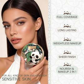 CATKIN Panda Land Air Cushion Foundation with Full Coverage, Breathable, Moisturising, Nourishing, Pore-free Face Makeup for Sensitive Skin, Sheer Finish, 15 g x 2