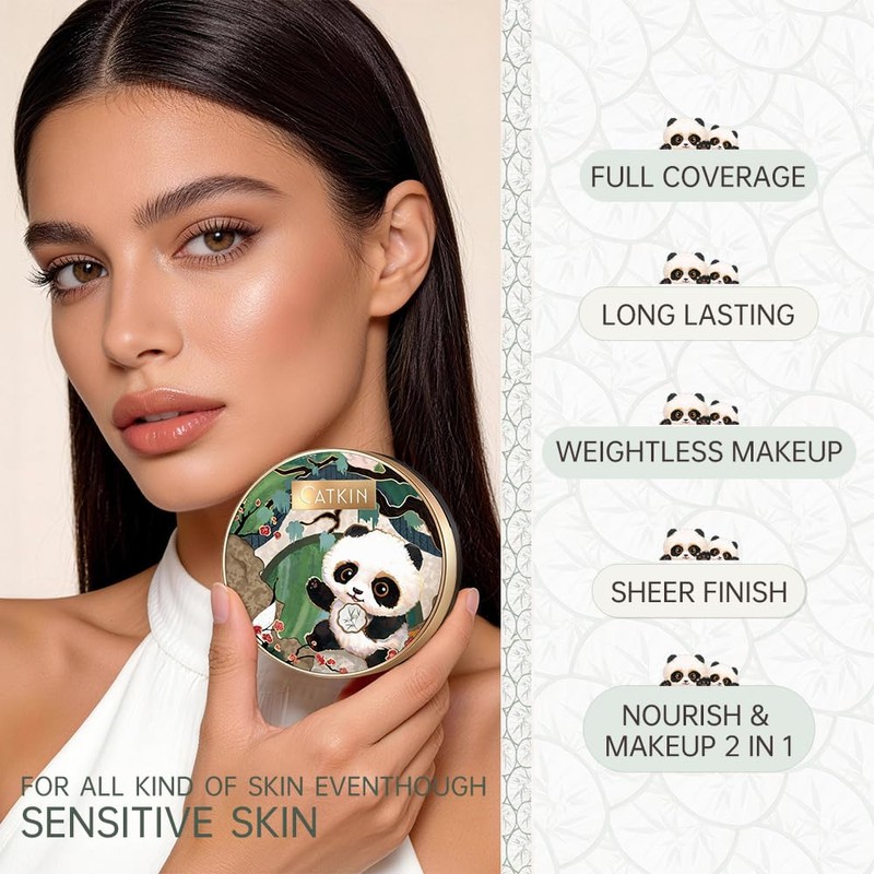 CATKIN Panda Land Air Cushion Foundation with Full Coverage, Breathable,