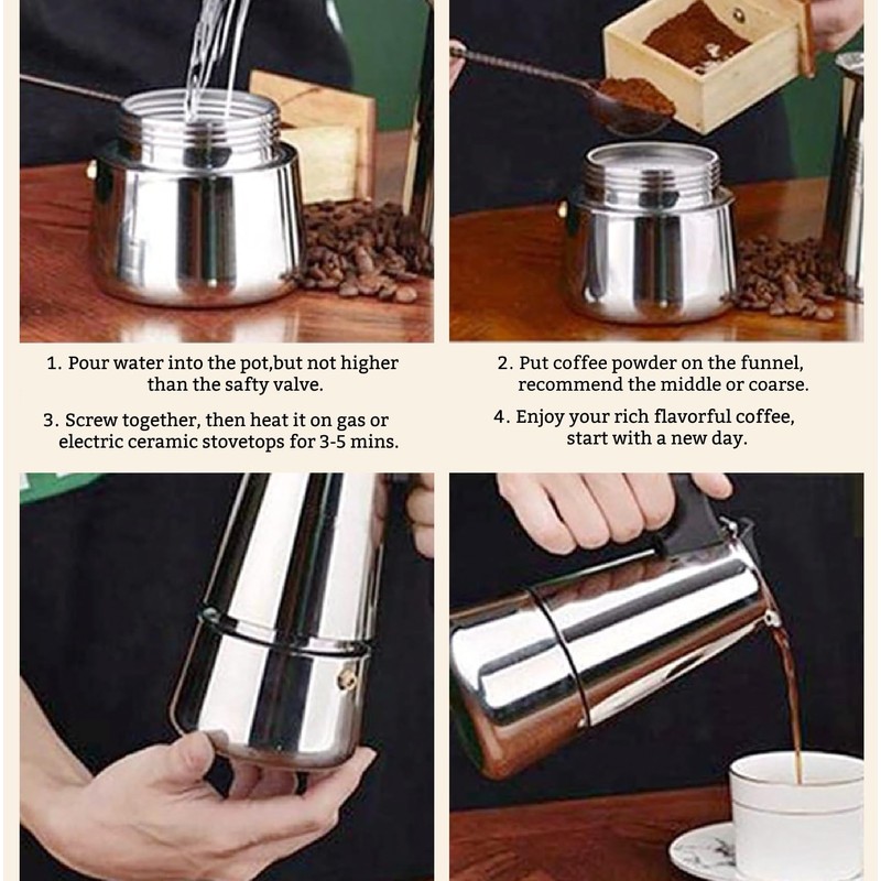 DeeKleen Stainless Steel Moka Pot Espresso Maker,Stovetop Moka Pot,Percolator Coffee