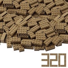 Feleph 2x4 Bricks 320 Pieces Dark Tan Classic Parts Building kit Creative Play Set Blocks Toy Accessories Compatible with 3001 Major Brands (Dark Tan)