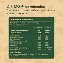 Citrato de Magnesio + Jengibre. Con 60 cápsulas de 500mg (2 Meses). VitalBotanics. Suplementos Alimenticios. Multivitaminico. Vitaminas para Mujer y Hombre. Libre de Gluten y Aditivos.