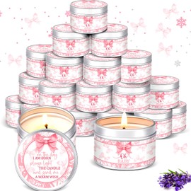 MTLEE 24 Pcs Bow Baby Shower Party Favors Candles Lavender Scented Baby Shower Favors for Guests Rustic Tealights Candles Gender Reveal Return Gifts Girl Boy(1.2 Oz, Pink)