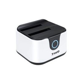 TooQ TQDS-802BW Docking Station Connection Base with Double SATA Bay for 2.5 and 3.5 Inch Drives, USB 3.0 and USB 2.0 Host, CLONE Function Offline, Colour White