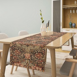 William Morris Floral Table Runner, Vintage Flowers Boho Botanical Printed Linen Table Runner for Home Kitchen Dining Table Decoration,13x60 Inch