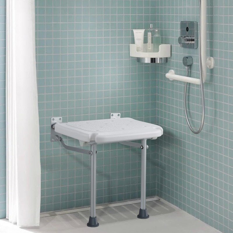 VEVOR Folding PE Shower Seat, 15.7'' x 14.8'' Unfolded, Wall