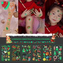 Christmas Tattoos for Kids, 400PCS Luminous Xmas Temporary Tattoos, Santa Clause Snowman Art Body Stickers, Glow in the Dark Face Fake Tattoo, Cute Holiday Party Favor Supplies Gifts for Adults Women