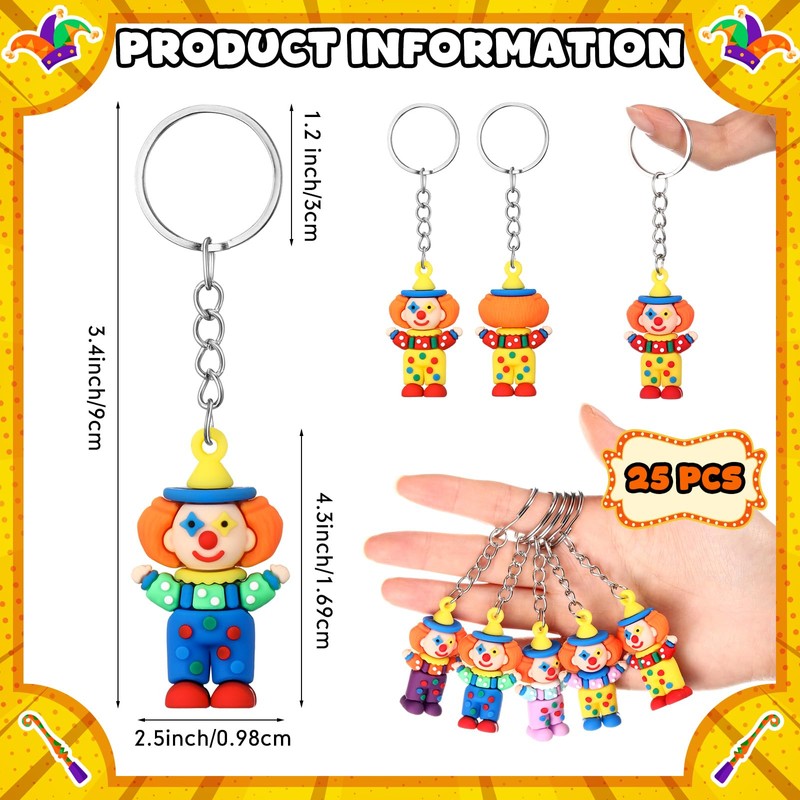 Gejoy 25 Pcs Funny Clown Keyring Clown Doll Keychains Circus