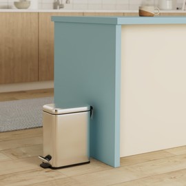 Homie Soft Close, Slim Trash Can 3.2 Gallon with Anti - Bag Slip Liner and Lid, Use as Mini Garbage Basket, Slim Dust Bin, or Decor in Bathroom, Restroom, Kitchen, or Bedroom (Stainless Steel)