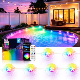 AHAWILL 50FT RGB Pool Lights for Inground & Above Ground Pools, Plug-in 8 Shell Pool LED String Lights,IP68 Waterproof, Remote/APP Control,16 Million Colors,44 Dynamic Modes for Swimming Pool Decor
