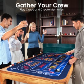 GAMBLUXE 70"X35" Craps Table Top Mat - Smooth, Durable Edge-Stitched 3mm Thick Rubber Craps Mat, Non-Slip, Water-Resistant, Portable Zippered Carry Bag, Craps Game Mat for Party & Casino Night (Blue)