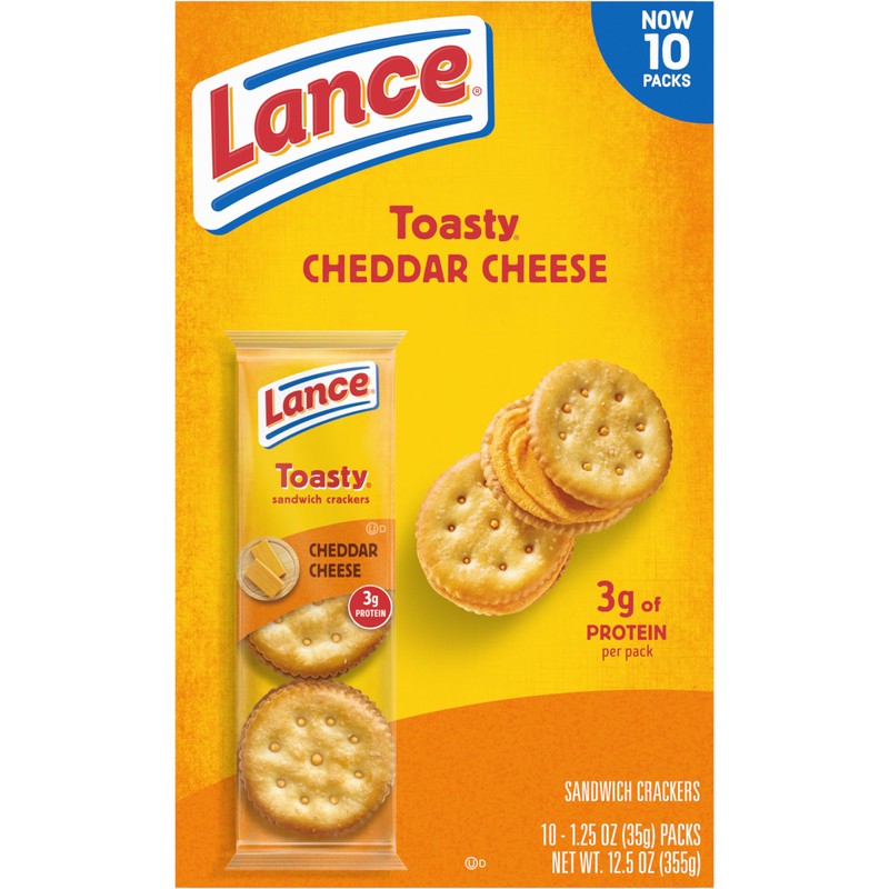 Lance Sandwich Crackers, Toasty Cheddar, 10 Individually Wrapped Packs, 6