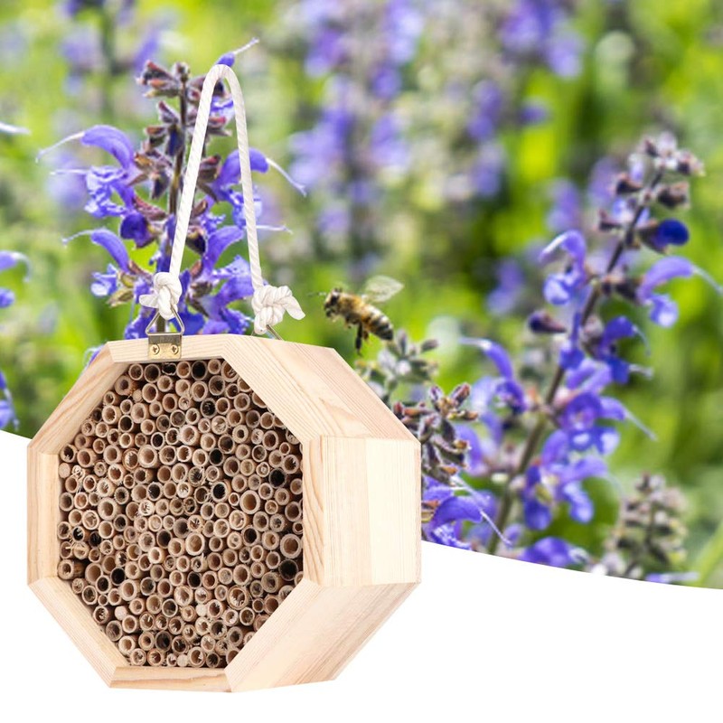 Mason Bee House Wooden Hexagon Bee Habitat Bug Room Hotel