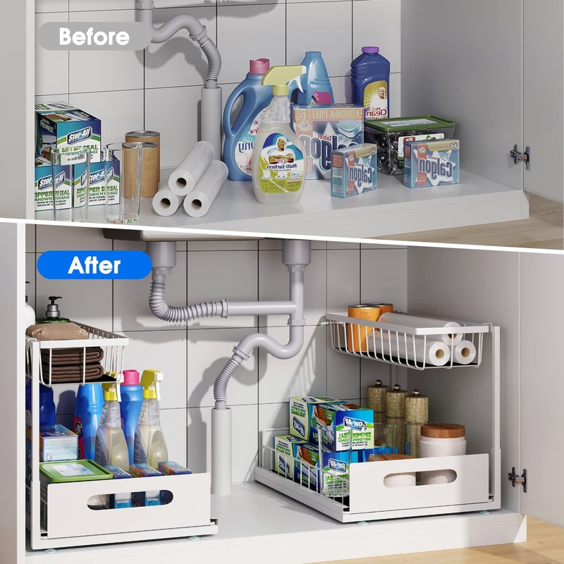 UINOFLE 2 Pack Under Sink Organizer, 2 Tier Pull-Out Cabinet
