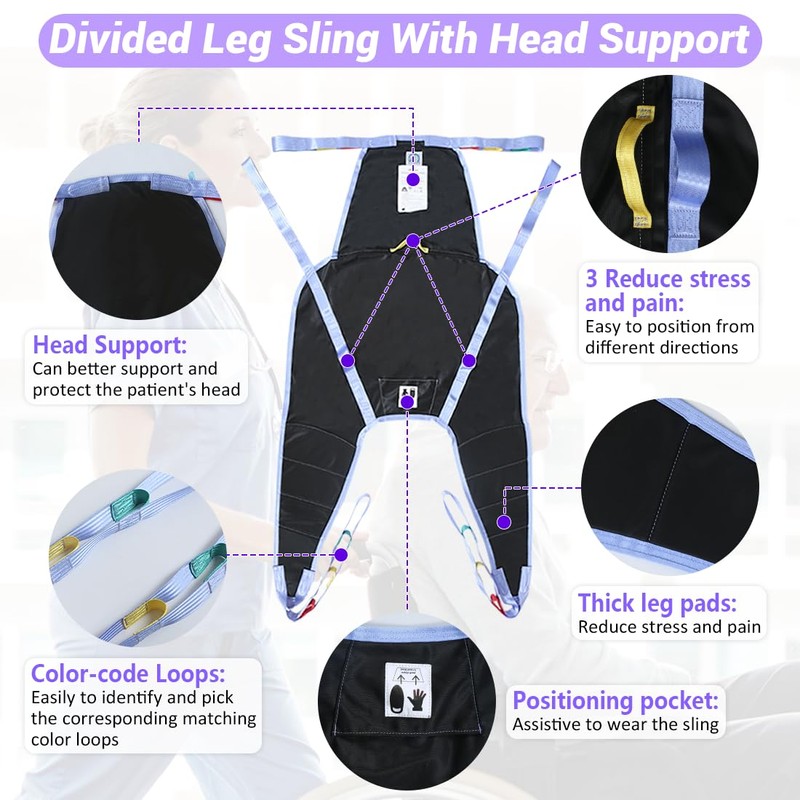 EZHOISLING Universal Divided Leg Sling with Head Support – Padded