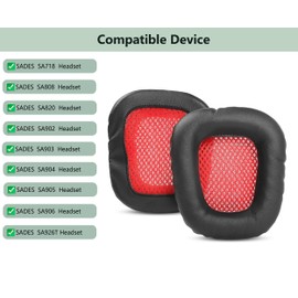 XRHTONG Prime Replacement Ear Pads Compatible with SADES SA718 SA808 SA820 SA902 SA903 SA904 SA905 SA906 SA926T Headsets Ear Pad Cushion (Protein Leather/Memory Foam)