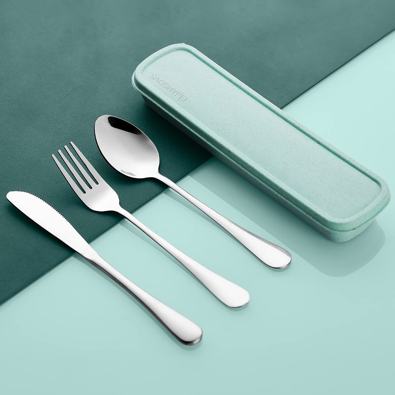 Travel Utensils with Case,SAOHYPEI Portable Silverware Set for Work, 4-Piece