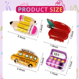 4 Pcs Novelty Teacher Hair Clips - Pencil, School Bus, Apple & Calculator Hair Claw Clips Cute Hair Jaw Barrettes for Women Thick/Thin Hair Back to School Hair Accessories Teachers Appreciation Gift