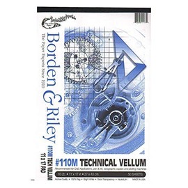 Borden & Riley #110M Technical Vellum Pad, 18" x 24", 100% Cotton, 60 GSM/16 LB, 50 Sheets, 1 Pad Each (110P182450)