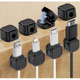 8PCS Magnetic Cable Clips Holder, Cord Organizer, Desk Cable Holder for Phone Charging Cord Cable Holder Keeper Organizer for Desk, Nightstand, Home, Office, Car (Black)