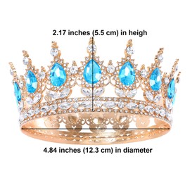 Feltent Blue Queen Crown for Women Crystal Tiara for Girl Rhinestone Wedding Headband for Bride Hair Accessories for Costume Birthday Party Prom Gifts