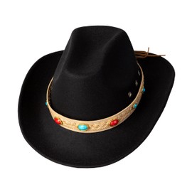 Zokunari Womens Floppy Hat Wide Band Dress Up Cowgirl Hat Black