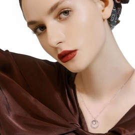 Qings Mother Daughter Necklace 925 Sterling Silver 2 Circles Pendant Necklace Single Round Gemstone Crystals Necklaces Birthday Christmas Mothers Day Jewelry Gifts for Mother & Daughter