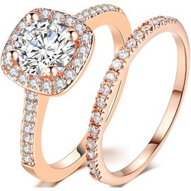 Rose Gold Wedding Engagement Eternity Bridal Ring Set (Gold, 8)