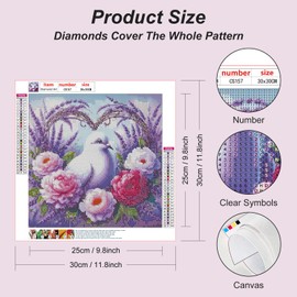 Acudotr Dove of Peace Diamond Painting Kits for Adults, 5D DIY Diamond Art kits for Beginners, Full Drill Diamond Painting Kits for Home Wall Decor, 12x12 Inch