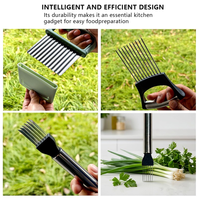 AZSRKRBM 3-in-1 Vegetable Slicer Set with Onion Holder Crinkle Cutter