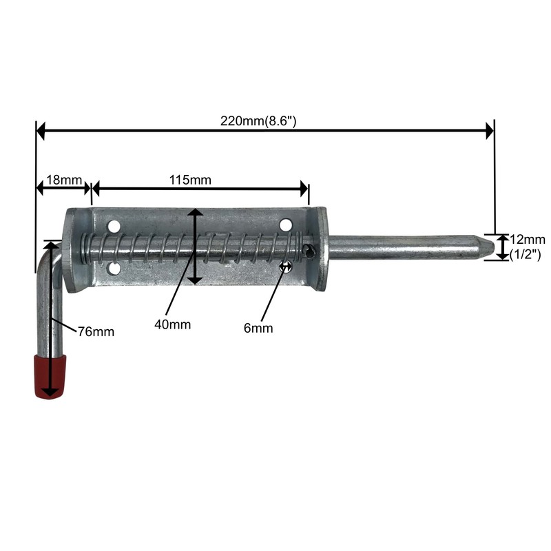 YARDMAN 220mm Spring Loaded Bolt – 1-PCE Bright Zinc Plated