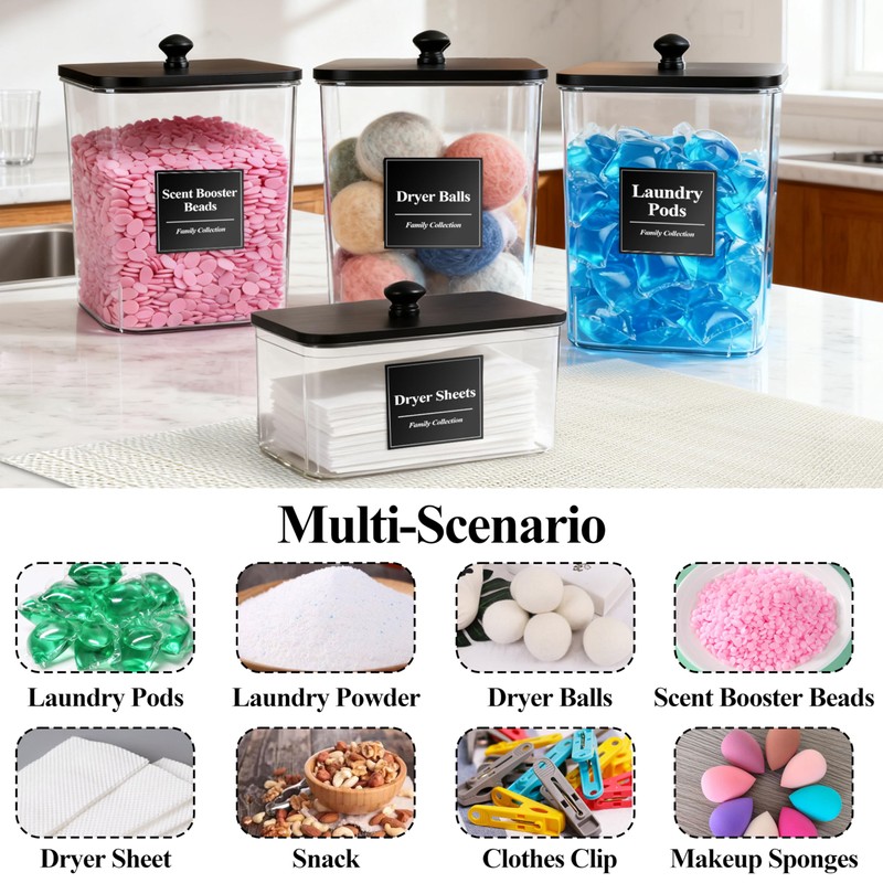 4 Pack Laundry Detergent Container Set with Dryer Sheet Container
