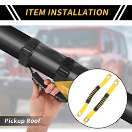 REPAIROCK 2 Pcs Roll Bar Grab Handles for Jeep Wrangler 07-17 for Ford Bronco 21-22 Pickup Grab Handles Grips Roof Rope Handle with Hole Oxford Cloth ABS Yellow