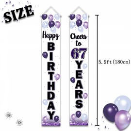 LASKYER Happy 67th Birthday Purple Door Banner - Cheers to 67 Years Old Birthday Front Door Porch Sign Backdrop,67th Birthday Party Decorations.