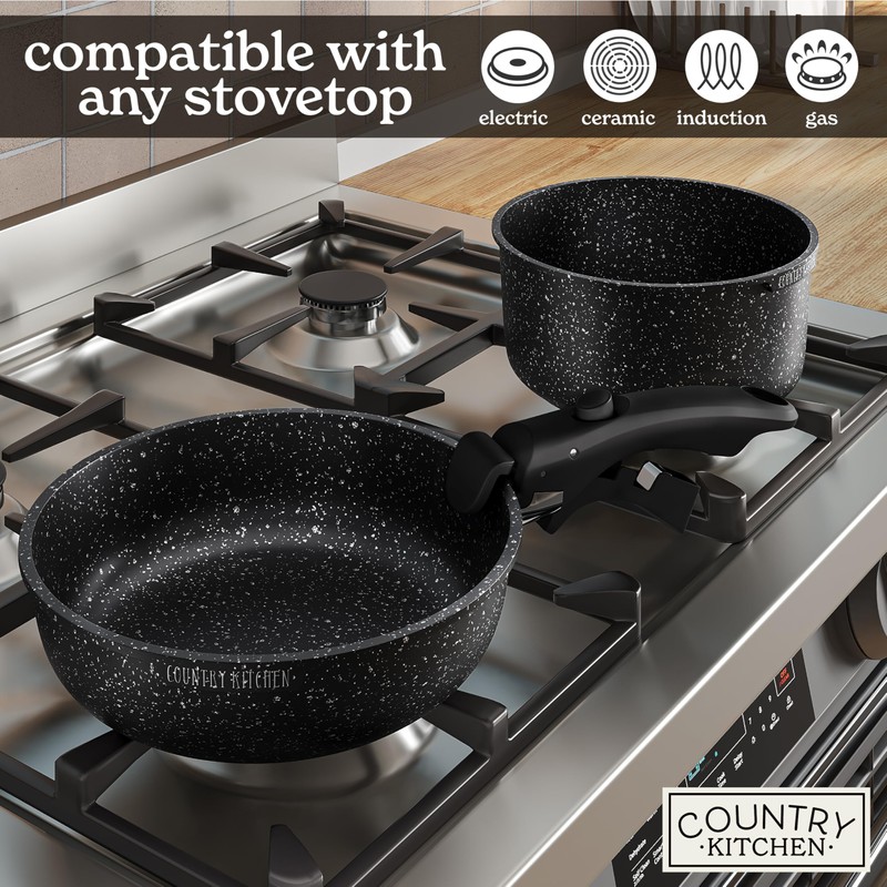 Country Kitchen Cookware Set with Removable Handle, Oven & RV