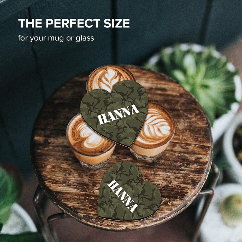 1 x Heart Coaster - Name Hanna Camouflage Army Military