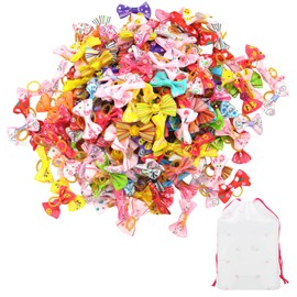 DHSBGWSX 100 corde per capelli con fiocco, 1 borsa portaoggetti, accessori per capelli di animali, elastici creativi per cani, elastici per animali domestici, accessori per copricapo per gatti