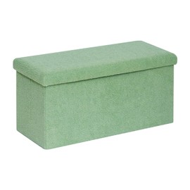 B FSOBEIIALEO Small Storage Ottoman Cube Sherpa Ottomans Foot Rest, Foldable Boucle Ottoman Bench, Faux Teddy Fur, Green 30"x15"x15"