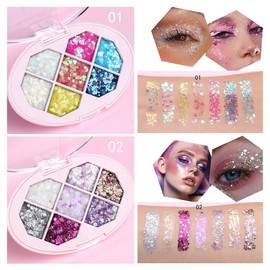 Hulyfw Colorful Glitter Eyeshadow Palette, 7 Colors Face & Body Glitter Gel, Sparkle Long Lasting Waterproof Quick Dry Professional Makeup Palette for Body, Face, Hair, Eye & Sparkling Eyeshadow 02