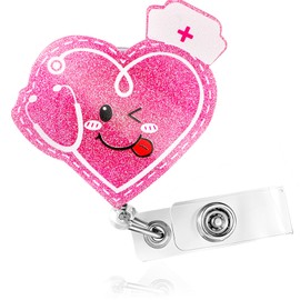 Prasacco Heart Badge Reel Holder, Badge Reel Holder Retractable with ID Clip for Nurse Cute Badge Reel Pink Nursing ID Name Tag Holder for Medical Assistant Nursing Student Doctor Office