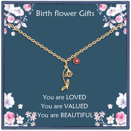 Nupdot January Birth Flower Necklaces Birthday Gifts for Women| 14K Gold Plated Birth Month Floral Snowdrop Pendant Birthstone Necklace Jewelry Gifts for Mom Friends