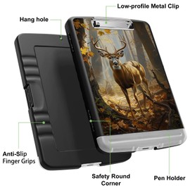 GYSYZJDH Clipboard with Storage, Heavy-Duty Side-Opening Folder with Pen Holder, Durable Plastic Nursing Clipboard for Nurses, Teachers, and Sales, Autumn Deer 02