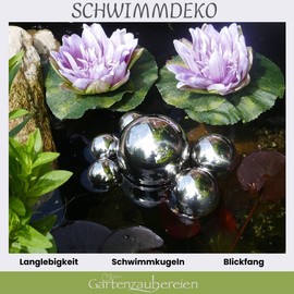 Mini Pond Complete Set with 2 Artificial Water Lilies Purple Swimming Balls - Pond Balls in Silver
