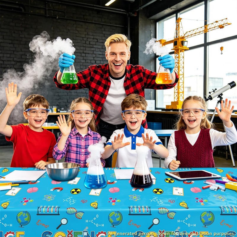 Hegbolke 4 Pack Science Party Tablecloths, Mad Scientist Decorations