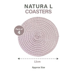 Round Woven Drink Coasters – Set of 4 – 12cm Diameter – Protects Surfaces from Spills & Heat – Natural Assorted Colours – Durable Polypropylene – For Home & Office Use (Pink)