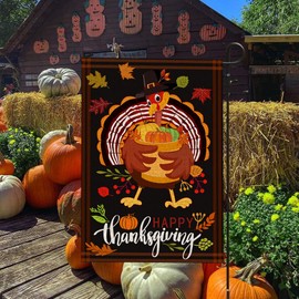 DecrPlus Thanksgiving Garden Flag (28x40inch,Double-Sided,Burlap) Thanksgiving Turkey Flag for Thanksgiving Decorations Harvest Fall Autumn Yard House Outside Decor